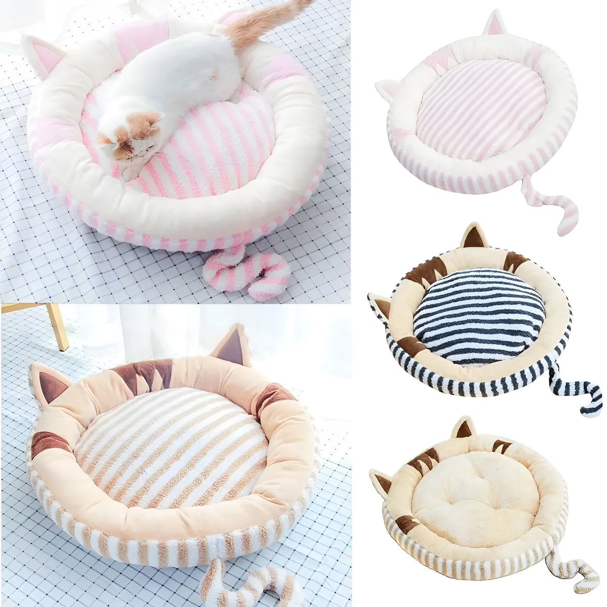 Round plush pet bed in grey with a two-sided cushion, 55 cm size, for small dogs and cats