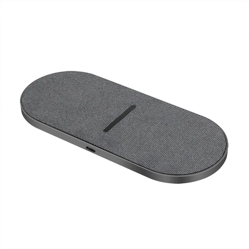 Black wireless charging pad pair showing two flat charging surfaces with indicator lights