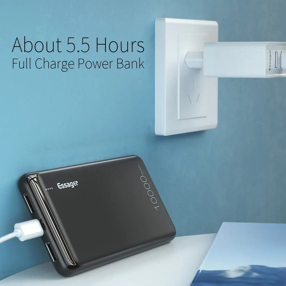 Essager Small Jane black and white 10000mAh portable power bank with LED indicator lights
