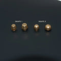 Brass decorative buckle foot nails in round and geometry bucket designs, sizes 10x6mm and 12x7mm.