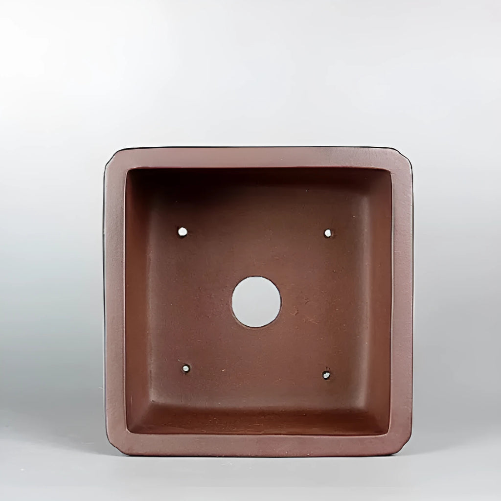 Brown handmade purple clay square flower pot with classical antique styling