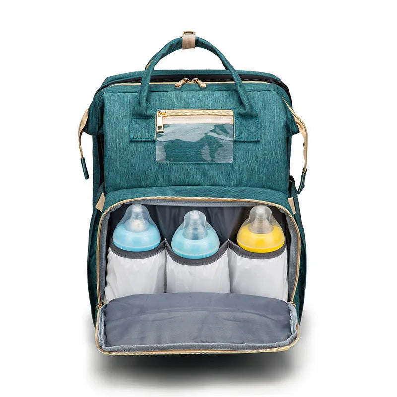 Foldable baby bed backpack with mattress, 30x73x24cm bed, USB option, cationic fabric, black or colour