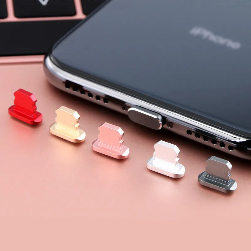 Aluminium alloy dust plug for iPhone charging port in multiple colour options.