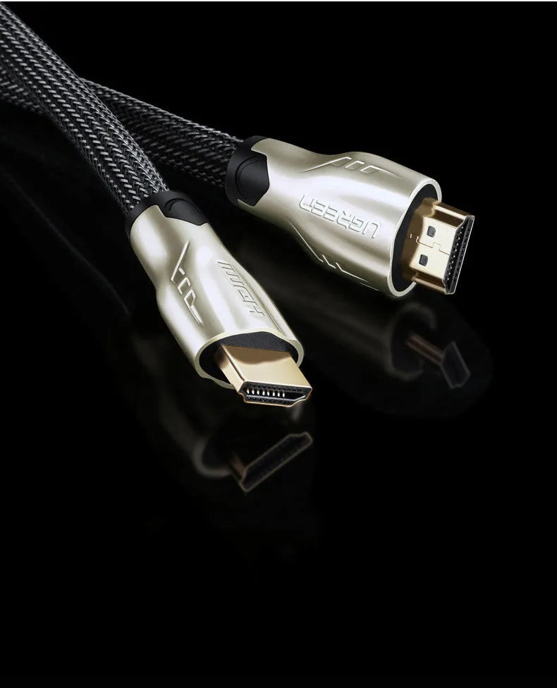 5 metre HDMI cable with gold connectors showing aluminum foil Mylar braid shielding construction