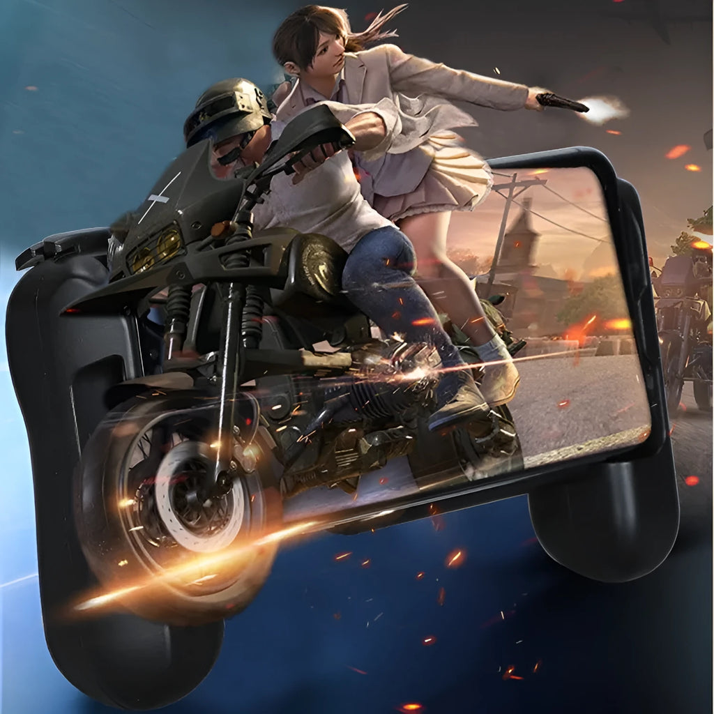 Black Cooling Bluetooth Controller P2 for Apple iOS mobile gaming with adjustable phone clamp and cooling fan visible