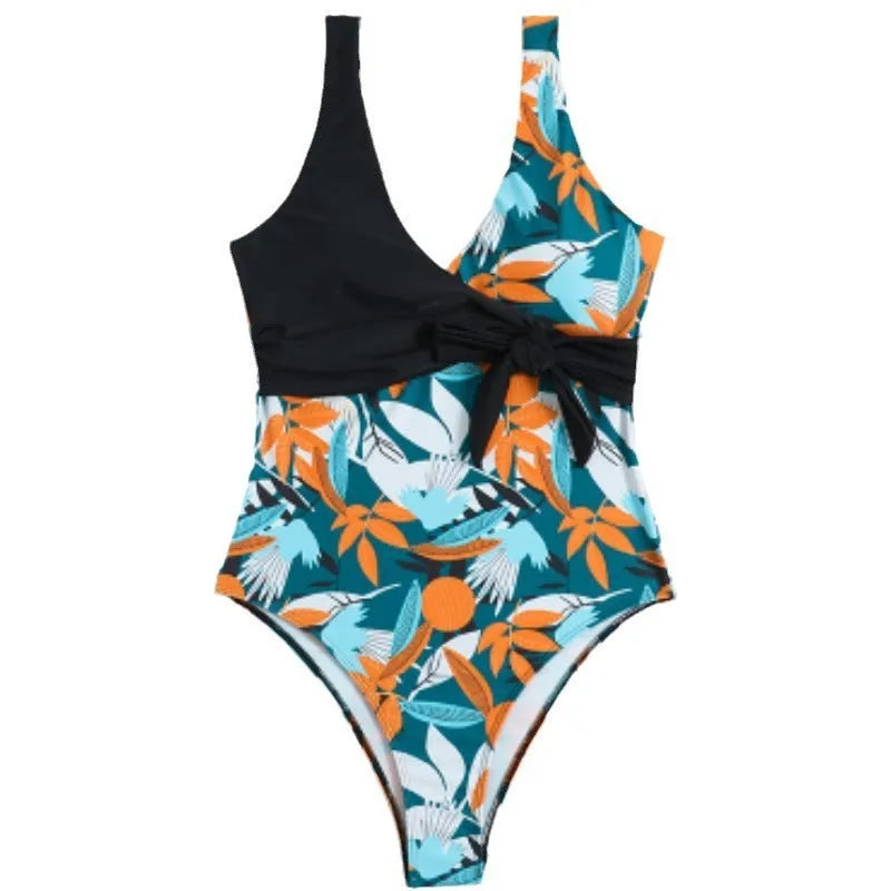 Women's high-waist one-piece swimsuit with printed pattern in polyester and nylon fabric
