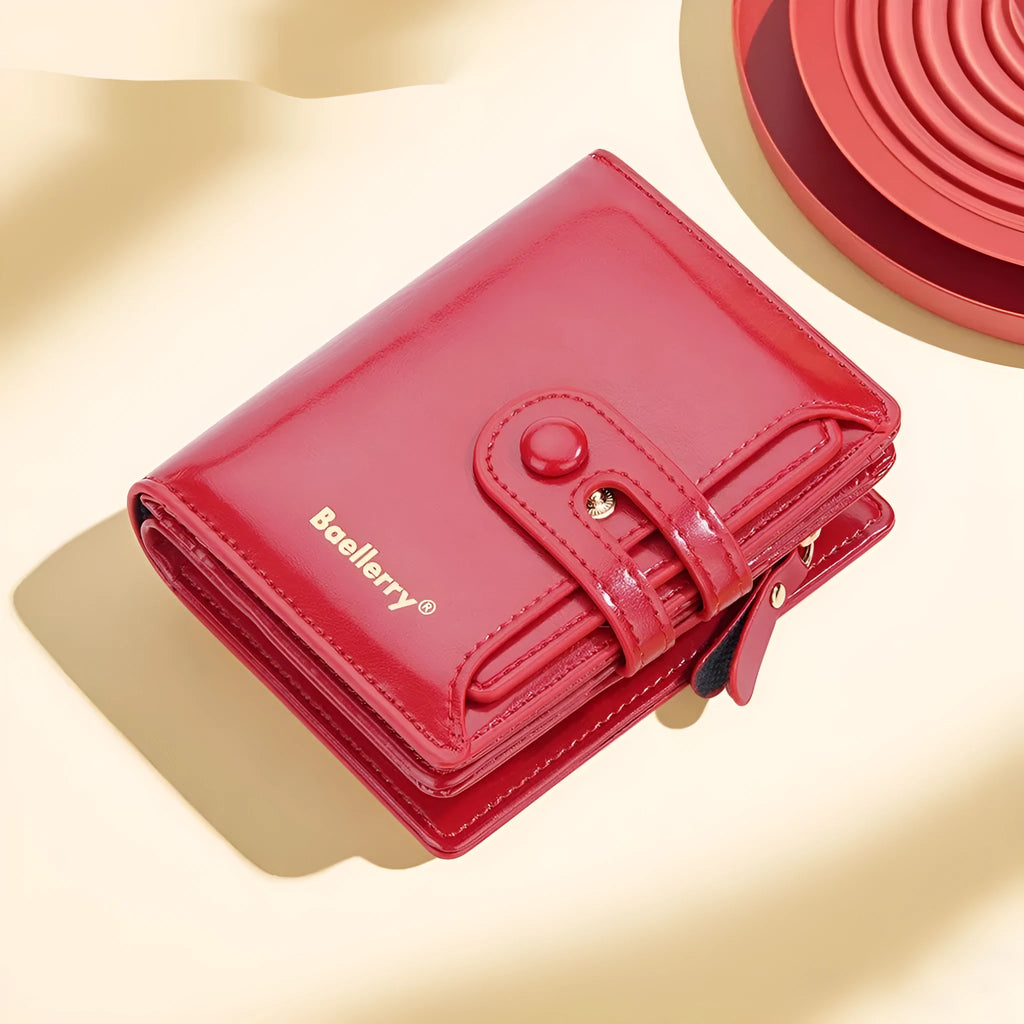A compact PU leather card holder wallet for women, shown in multiple colour options.