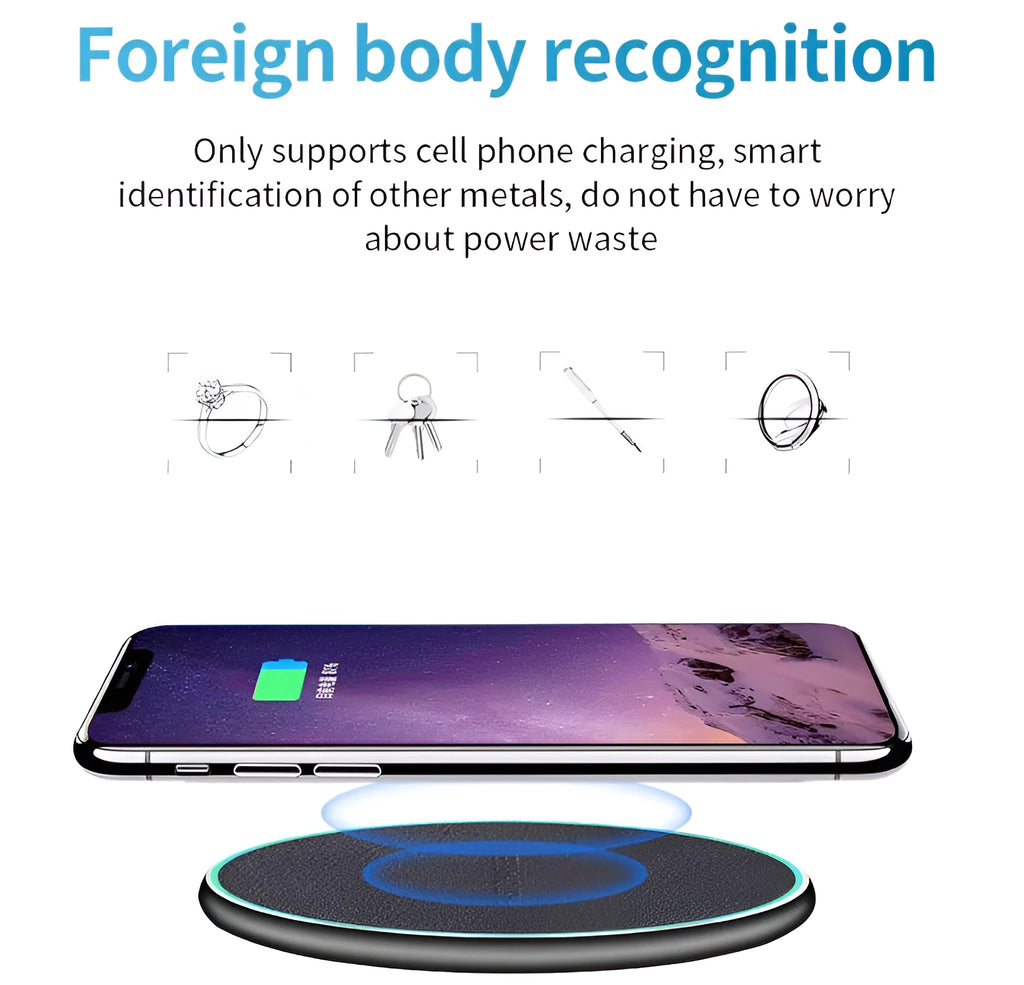 Black Qi wireless charging pad for iPhone 11 with integrated USB cable