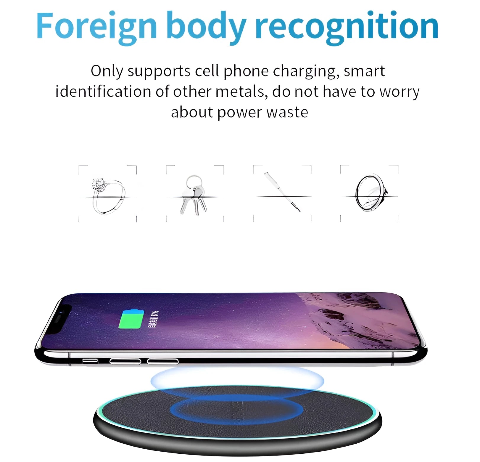 Black Qi wireless charging pad for iPhone 11 with integrated USB cable