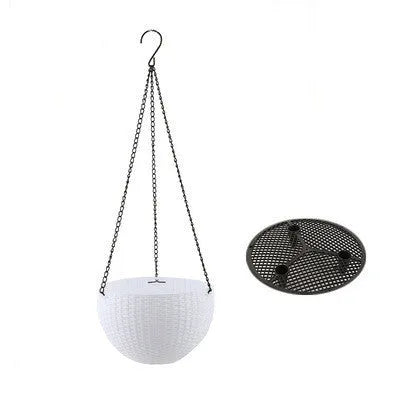 Plastic hanging basket with inner tank and metal chain in one of seven colours