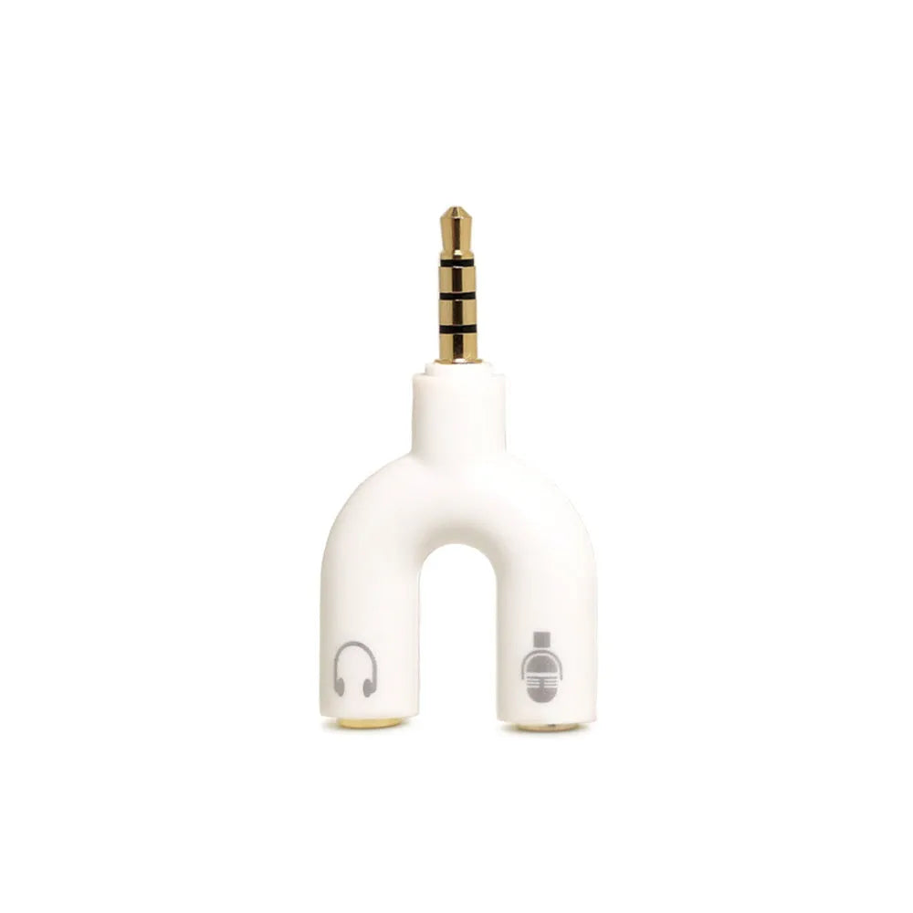 3.5mm audio splitter adapter with gold connectors in six colour options