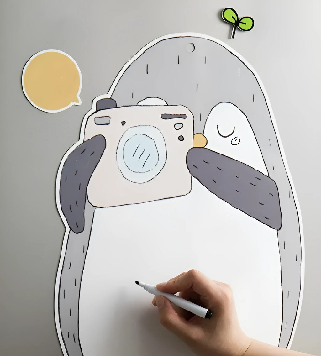 Nordic style refrigerator message board with penguin design measuring 45cm by 30cm