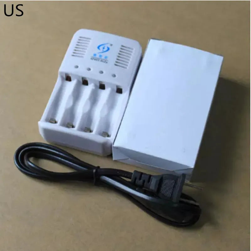 White JK01 1.6V nickel-zinc battery charger with four rechargeable batteries and US plug