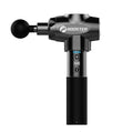 Black and white muscle massage gun with adjustable speed settings and a 12mm stroke.