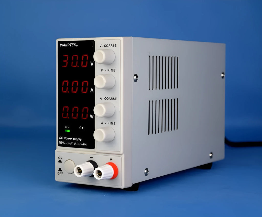 White adjustable DC bench power supply model S605W with 60V 5A output for mobile phone and notebook repair.