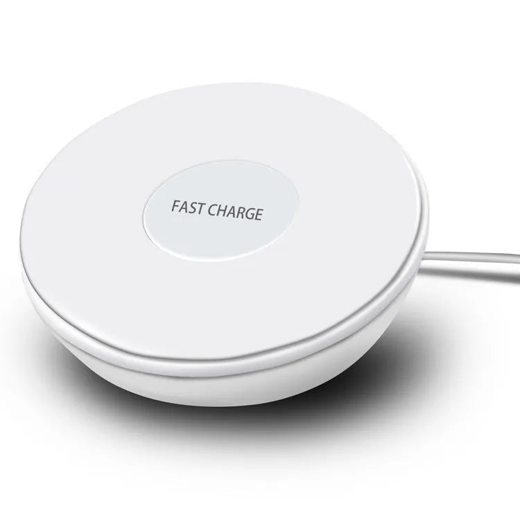 White QI wireless phone charger with clock display showing time, 10W fast charging capability