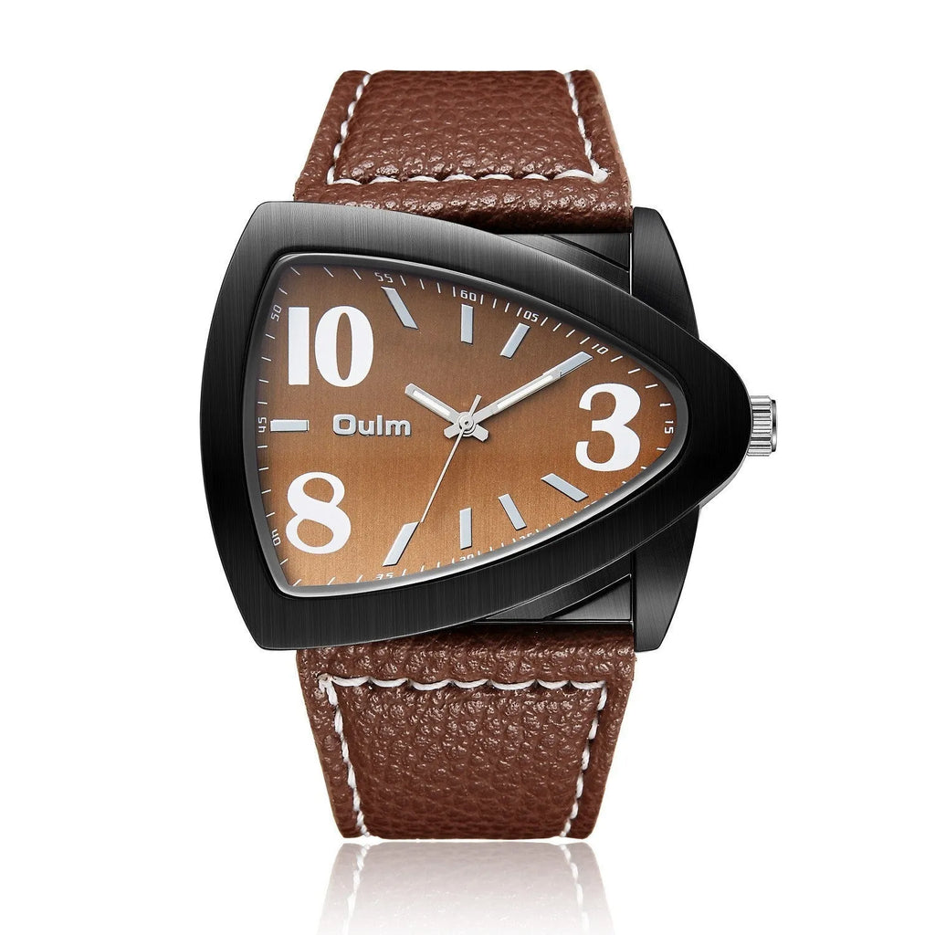 Men's slim casual quartz watch on wrist showing brown, black, or blue colour and 9mm thickness