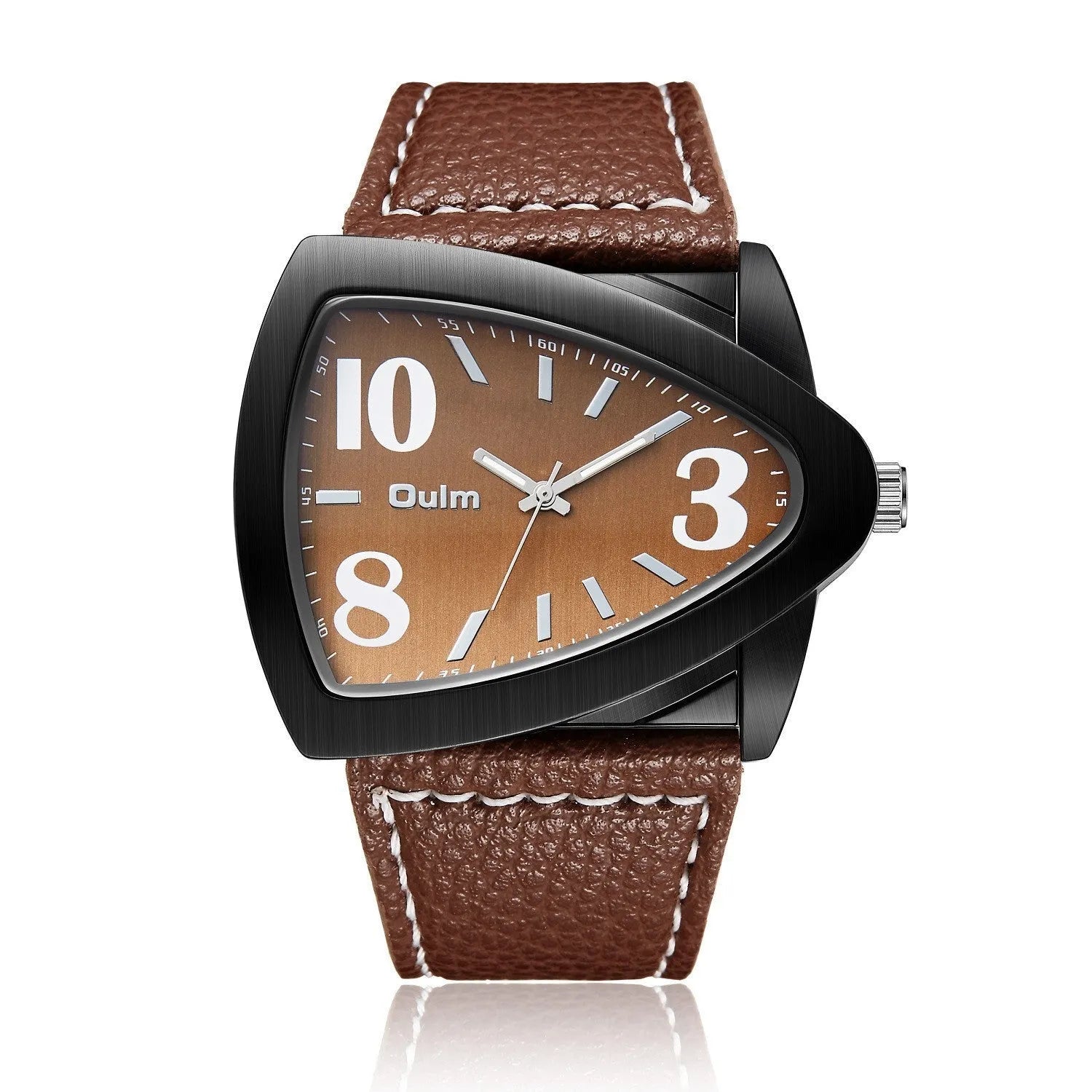 Men's slim casual quartz watch on wrist showing brown, black, or blue colour and 9mm thickness