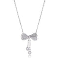 S925 sterling silver bow pendant necklace on adjustable O-ring chain, clavicle length