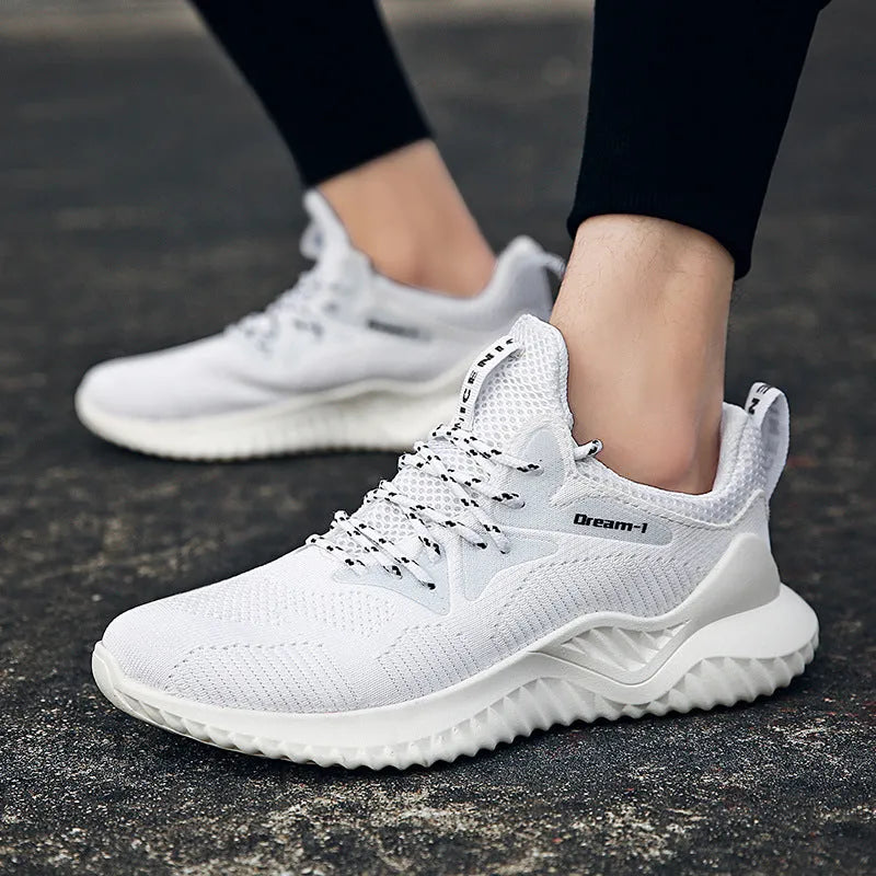 Adult breathable mesh running shoes with lace-up front strap, shown in available colours on an MD sole.
