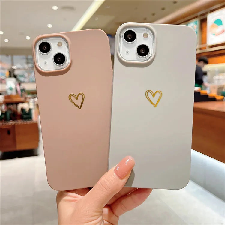 Brown silicone iPhone case with hot stamping love design and TPU textured non-slip surface