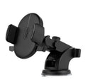 Yellow and black telescopic car phone holder with suction cup mount extended on dashboard