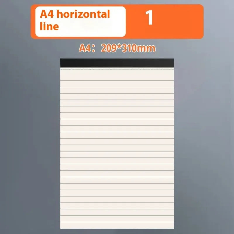 A5, B5, and A4 tearable writing pads with blank, grid, and lined paper options