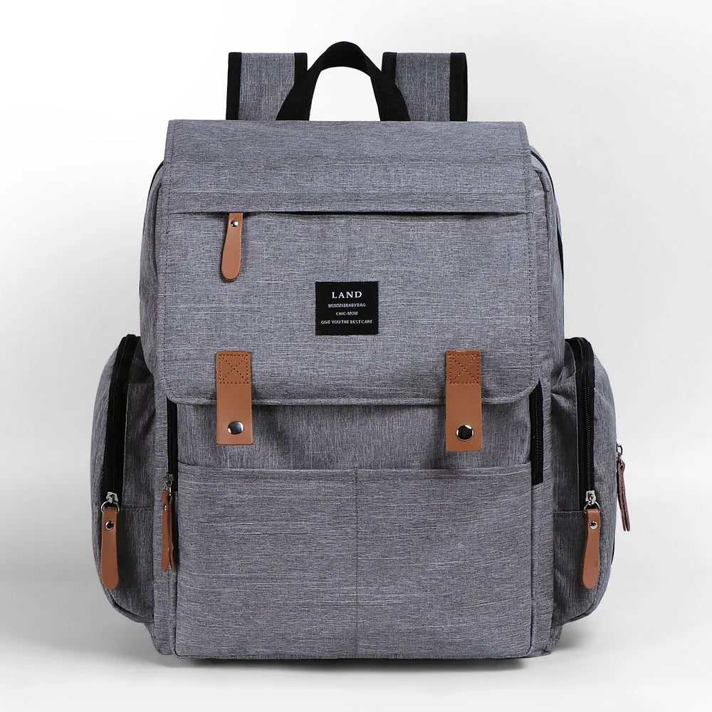 Land Mommy MPB86 large capacity oxford cloth diaper backpack with changing mat in grey colour