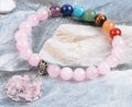Women's seven chakras crystal beaded bracelet with 8mm powder crystal beads and copper fittings, about 18.8cm long