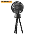 HOMEFISH portable fan with bracket, showing F1 and F2 models with removable mesh and LED light.