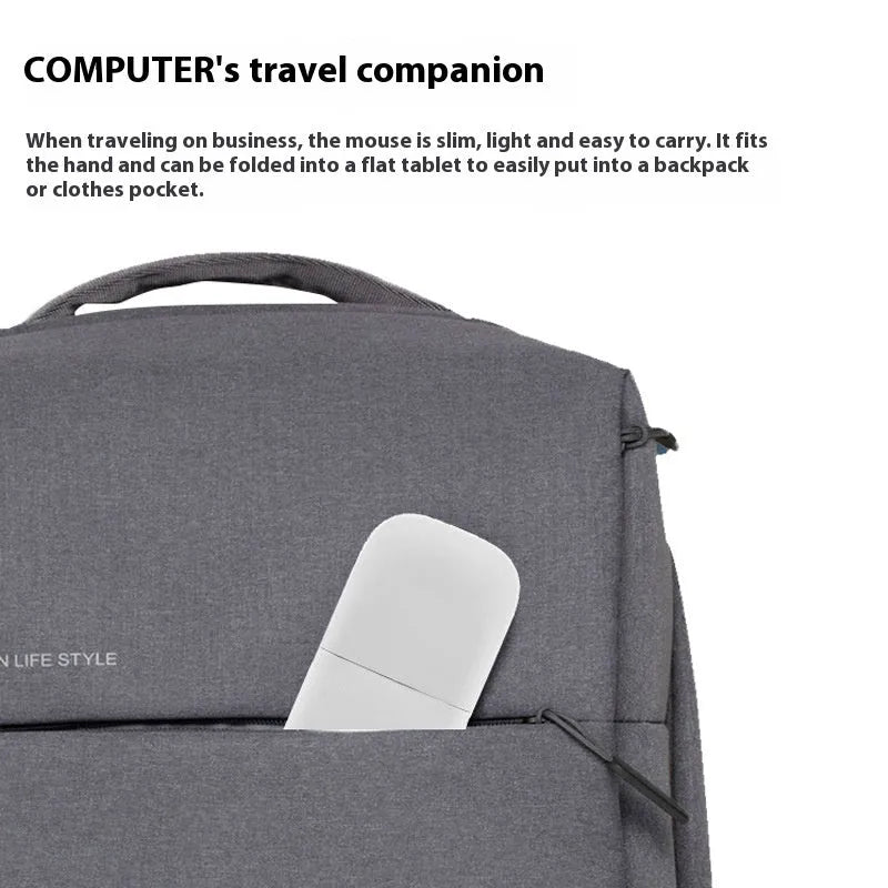 Folding wireless mouse in black with Bluetooth 4.0 showing unfolded and folded states