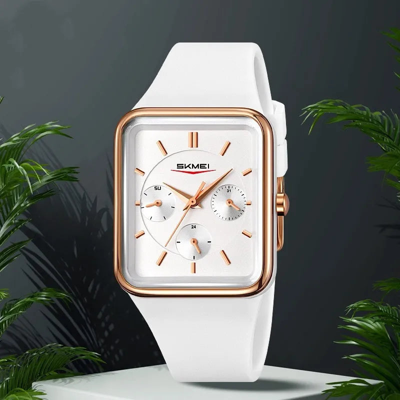 Square silicone waterproof digital watch for girls in multiple colour options showing 10.8mm thickness