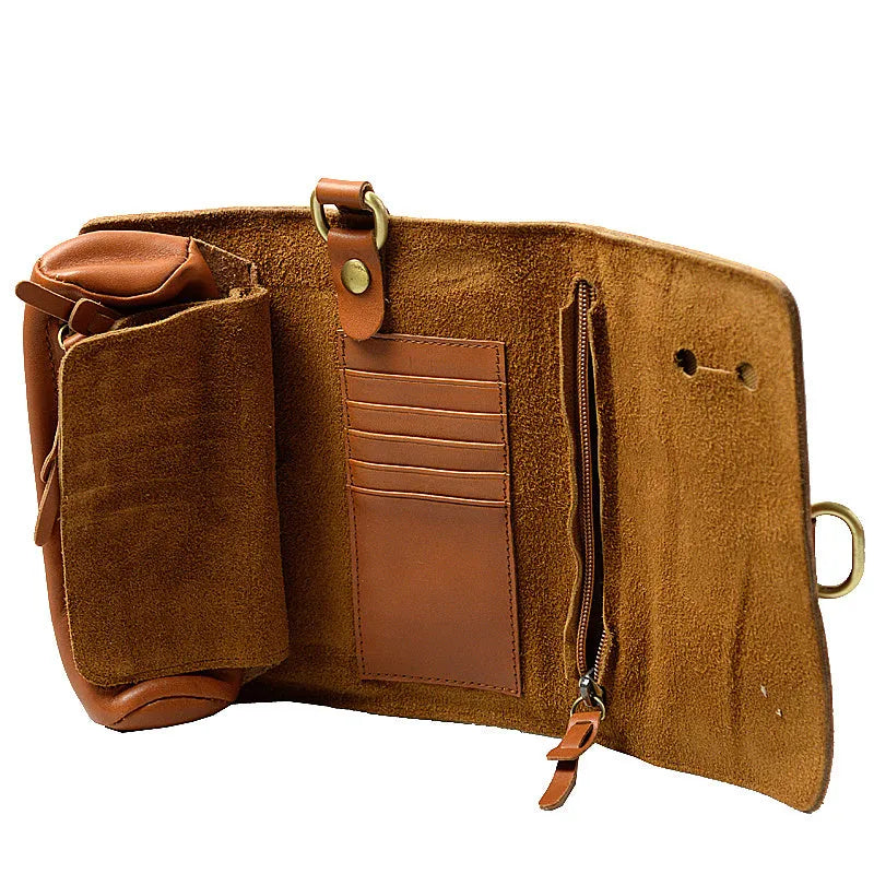 Handmade cow leather vintage wallet with tape extraction closure