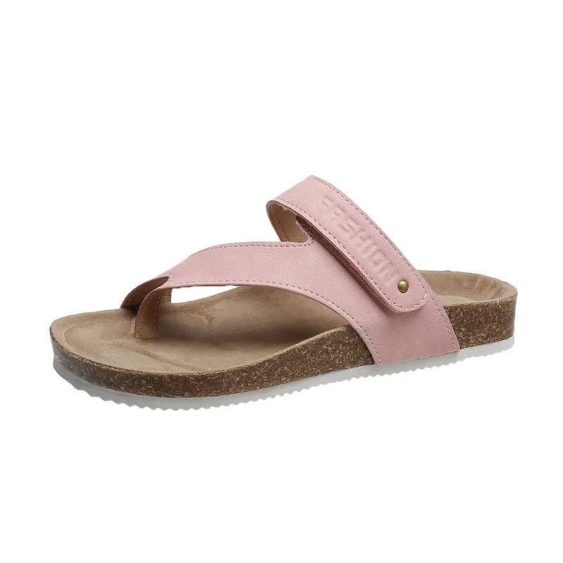 Flat toe ring thick-soled flip-flops in a solid colour with an artificial PU upper and foam sole.