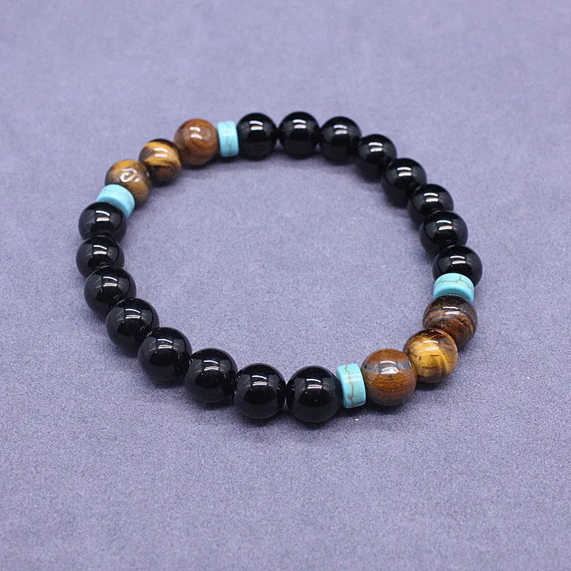 Black agate and tiger's eye stone geometric bracelet and necklace jewellery set