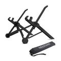 Sagacious black portable folding laptop bracket measuring 40cm wide with carrying case