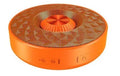 Wireless mini Bluetooth speaker showing three colour options: black, orange, and silvery white