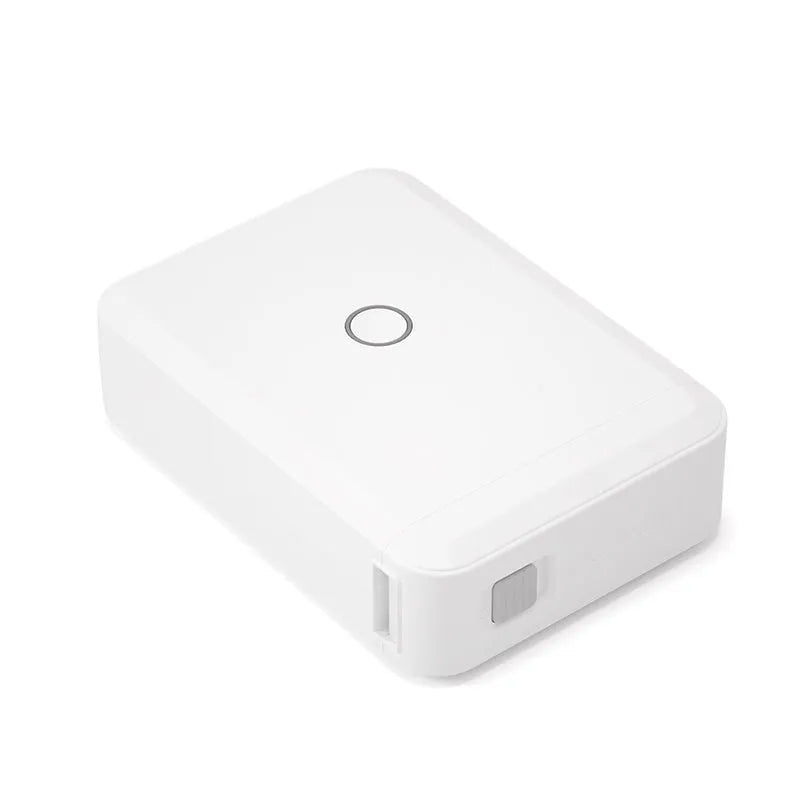 D110 white label printer with Bluetooth, 203 dpi thermal printing, 12mm width, 108x76x30mm