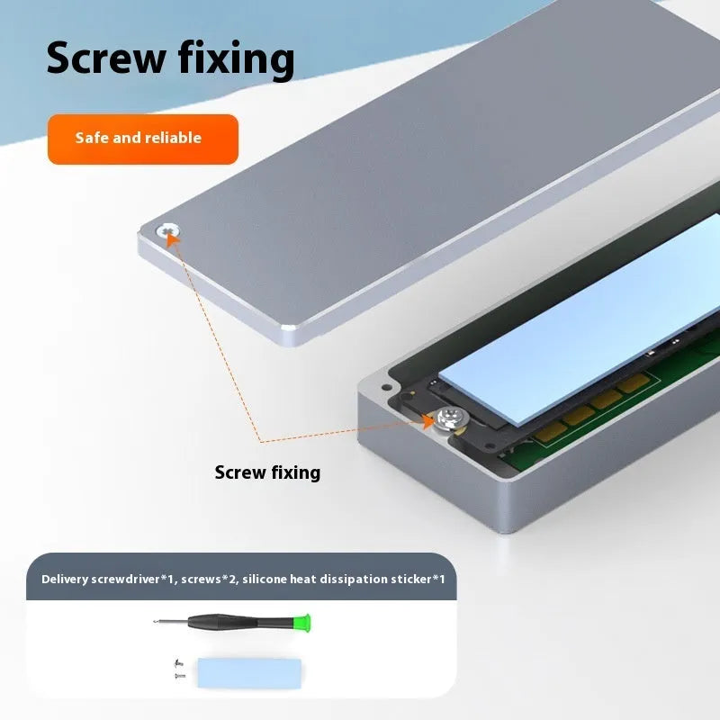 Type-C M.2 NVMe to USB solid state hard drive cartridge enclosure with aluminium alloy body and installation tools