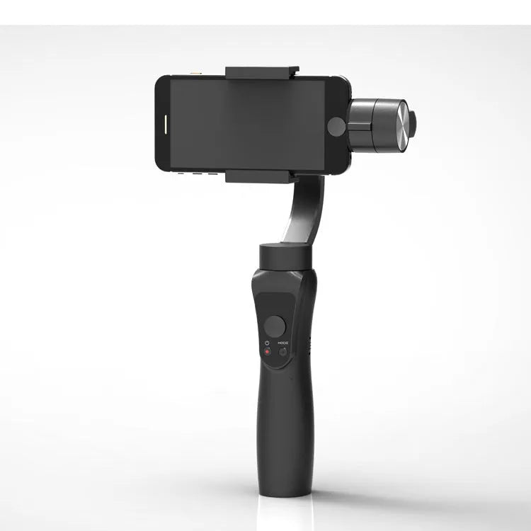 Black 3-axis handheld smartphone gimbal stabiliser with rotation adjustment controls