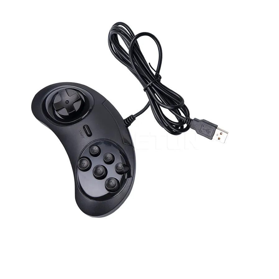 Black Sega USB computer game controller with 1.8 metre cable showing ergonomic design