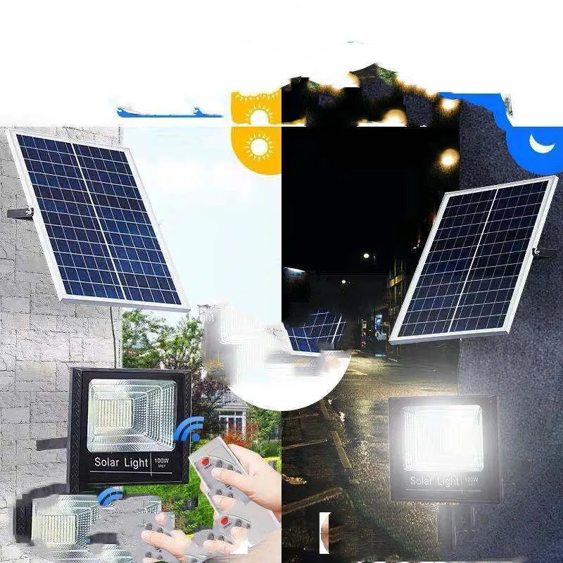 Black solar powered LED flood light for outdoor garden and street with remote control