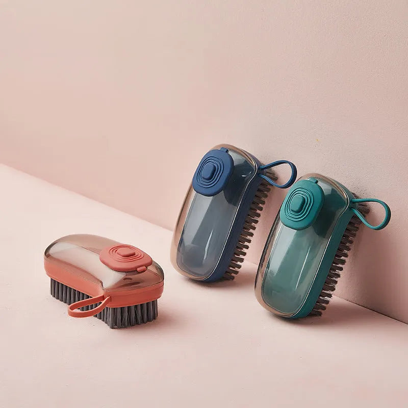 Automatic liquid cleaning brush with ergonomic ABS handle and replaceable head for shoes and laundry