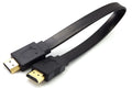 Flat black HDMI cable with male connectors shown at various lengths on a white background.