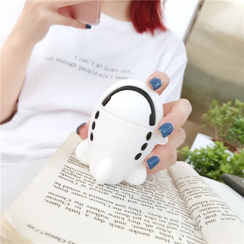 Cartoon aircraft headset design silicone AirPods protective case with flip closure and hook