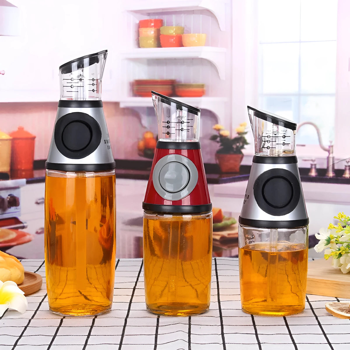 500ml high white glass oil bottle, 8 x 8 x 28.5 cm, for kitchen oil and soy sauce storage