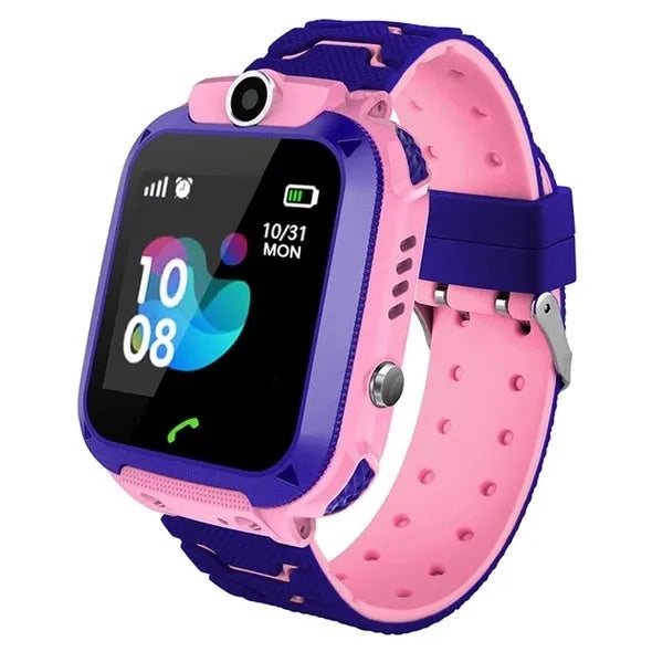 Children's phone watch with 1.44 inch touch screen, silicone strap, call and photo features, Blue or Pink