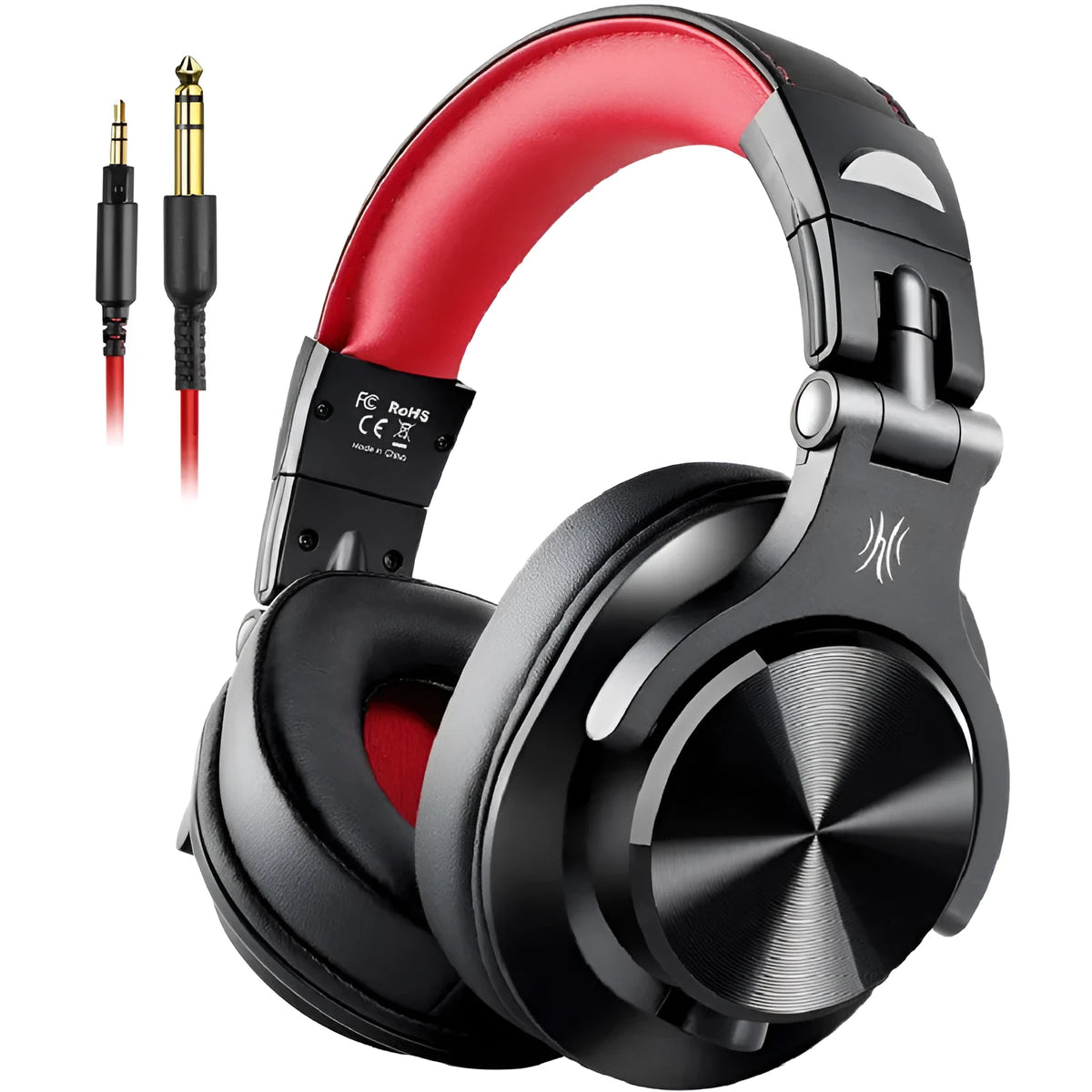 OneOdio closed-back over-ear headphones in black or red colours showing ear cup design.