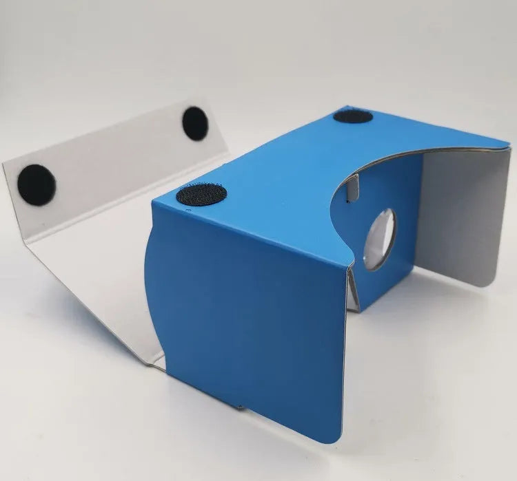 Pink and white cardboard VR glasses for smartphones with 3D lenses and adjustable headband