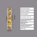Slim crystal wall lamp with stainless steel body in chrome or gold finish, mounted on a wall.